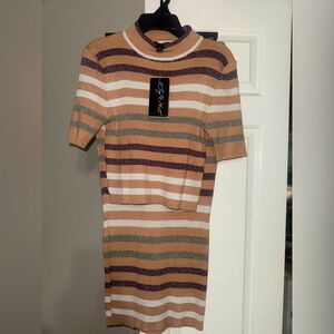 Casual Cream and Brown Striped Sheath Mini Dress